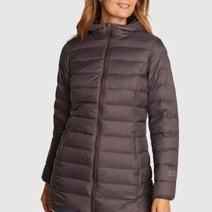 Eddie Bauer 700 Fill Premium Goose Down Parka Jacket Brown with Hood